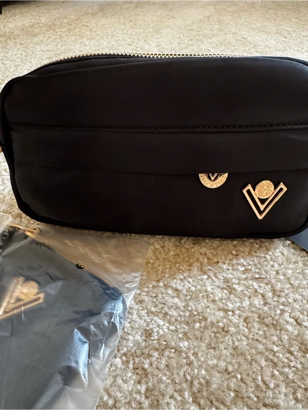 NWT - Valentino Orlandi Black Quilted Vegan Leather crossbody with small pouch